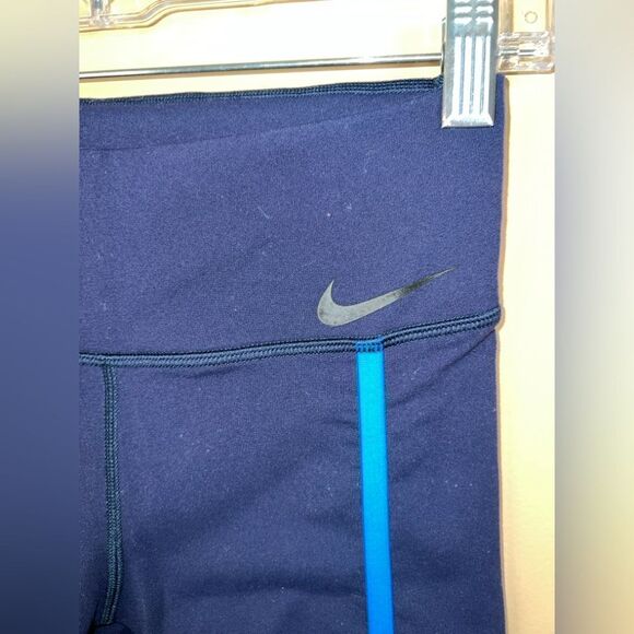 Nike Women’s Size Small Navy & Aqua Striped Dri-Fit Running Active Leggings - Picture 3 of 7